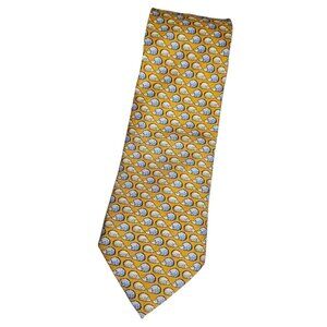 BORBONESE Men's 100% Silk Necktie LUXURY Tie Yellow Porcupine W:3.7" EUC